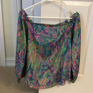 Lilly Pulitzer Adira Silk Off the Shoulder Top Balloon Sleeve Blouse size Small